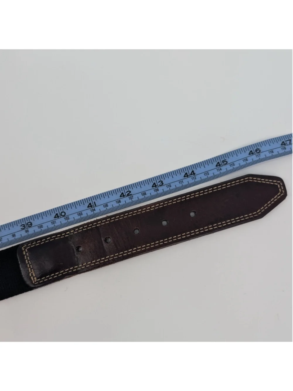 Martin Dingman Men’s Black Elastic Web Belt Brown Leather Size 42 105